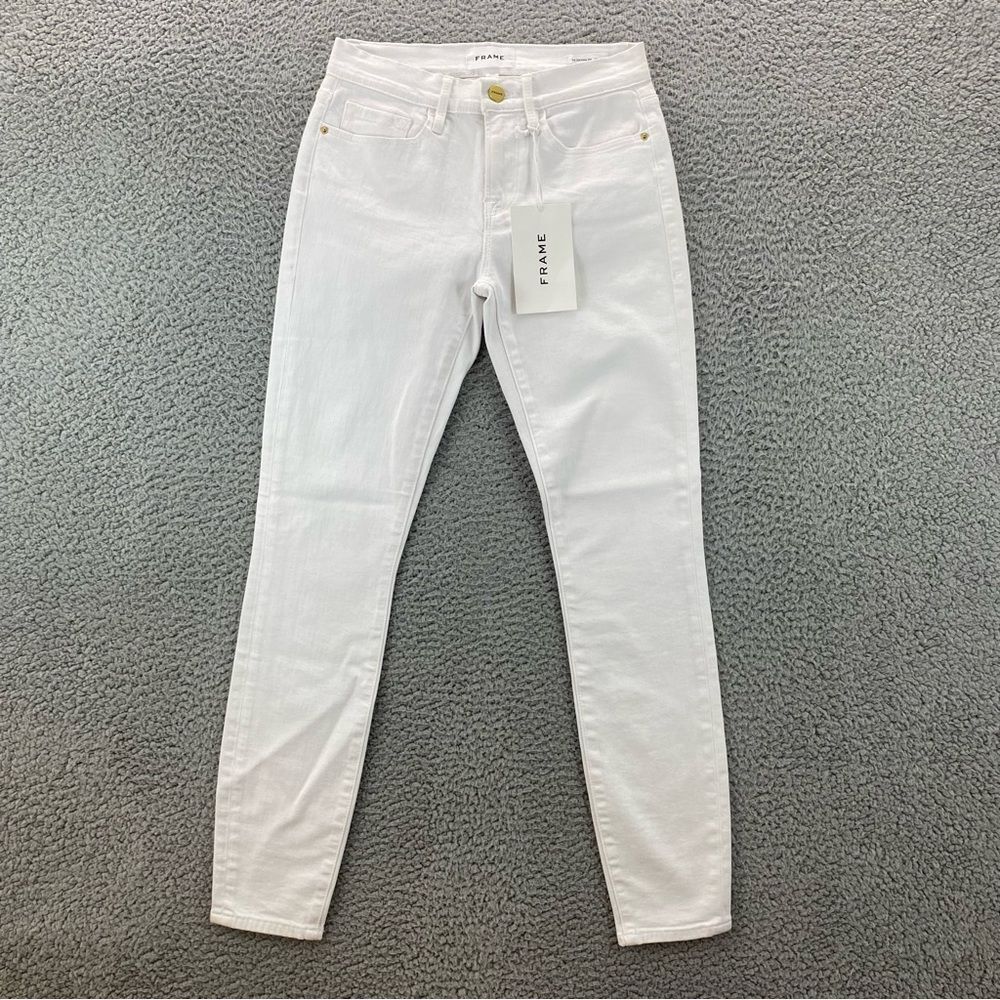Frame Denim Le Skinny de Jeanne Women's White Mid-Rise Ankle Jeans | Size: 25